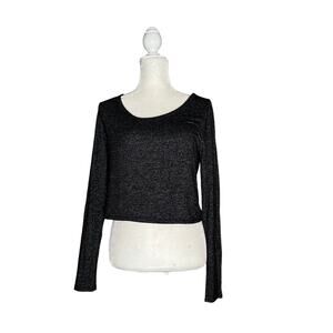 Wild fable women long sleeve crop top t shirt blouse sz M black